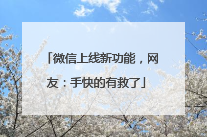 微信上线新功能，网友：手快的有救了